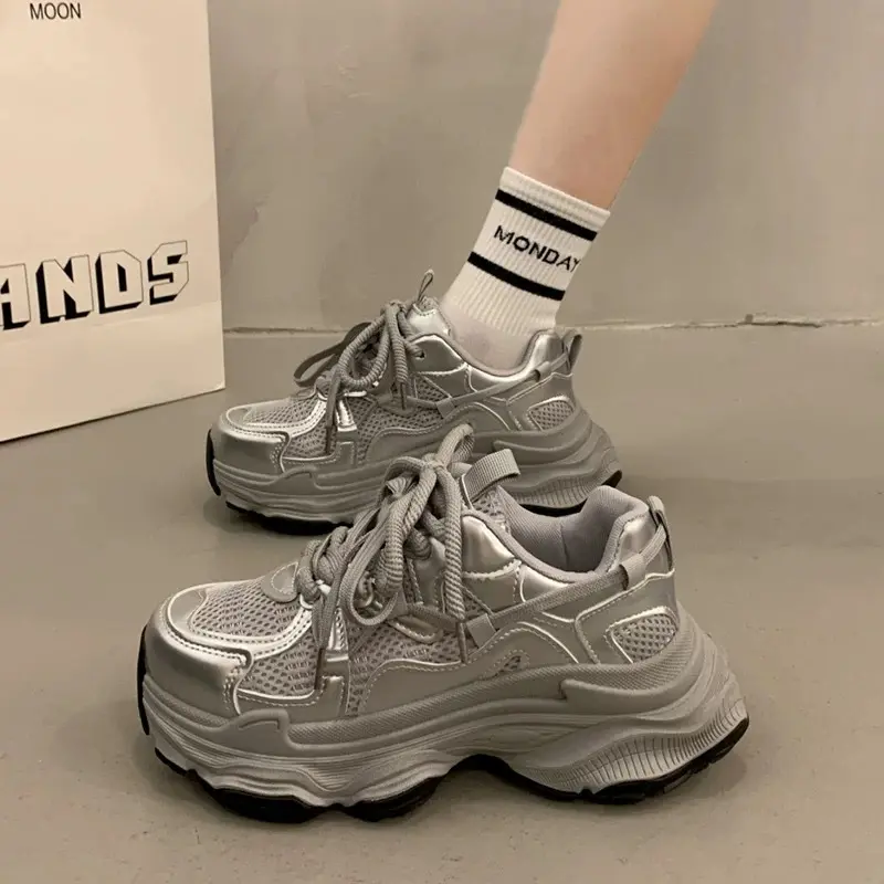 Chunky Platform Sneakers for Women Spring Fashion Thick Sole Vulcanized Shoes Woman Non Slip Mesh Breathable Casual Sports Shoes