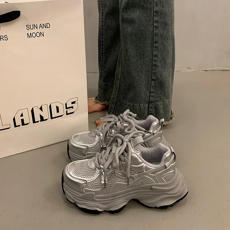 Chunky Platform Sneakers for Women Spring Fashion Thick Sole Vulcanized Shoes Woman Non Slip Mesh Breathable Casual Sports Shoes