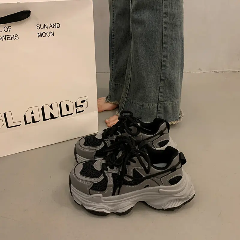Chunky Platform Sneakers for Women Spring Fashion Thick Sole Vulcanized Shoes Woman Non Slip Mesh Breathable Casual Sports Shoes