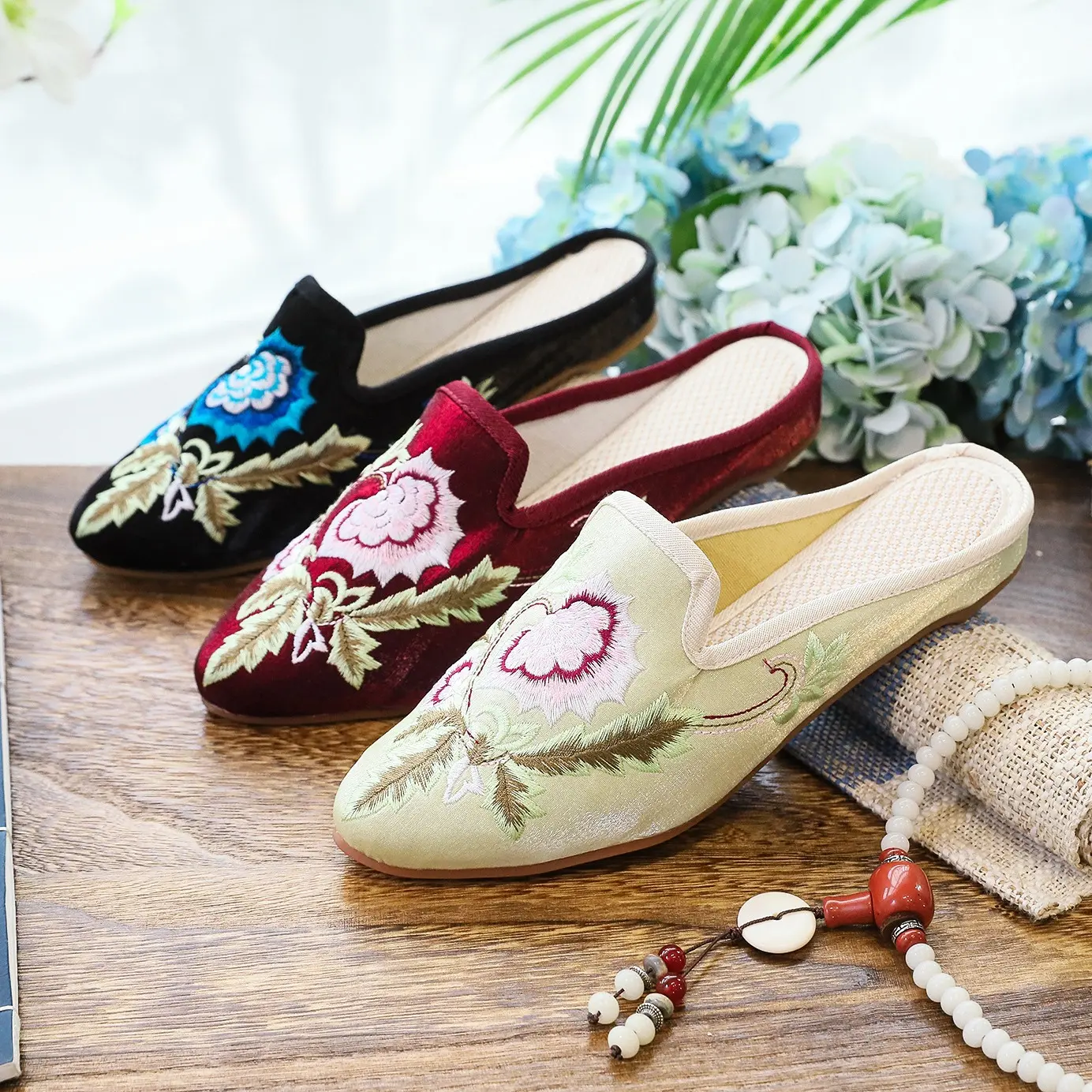 2025Chinese Style Summer Harajuku Slippers Women Shoes for Women Fashion Casual Vintage Embroidery Ethnic Style Streetwear