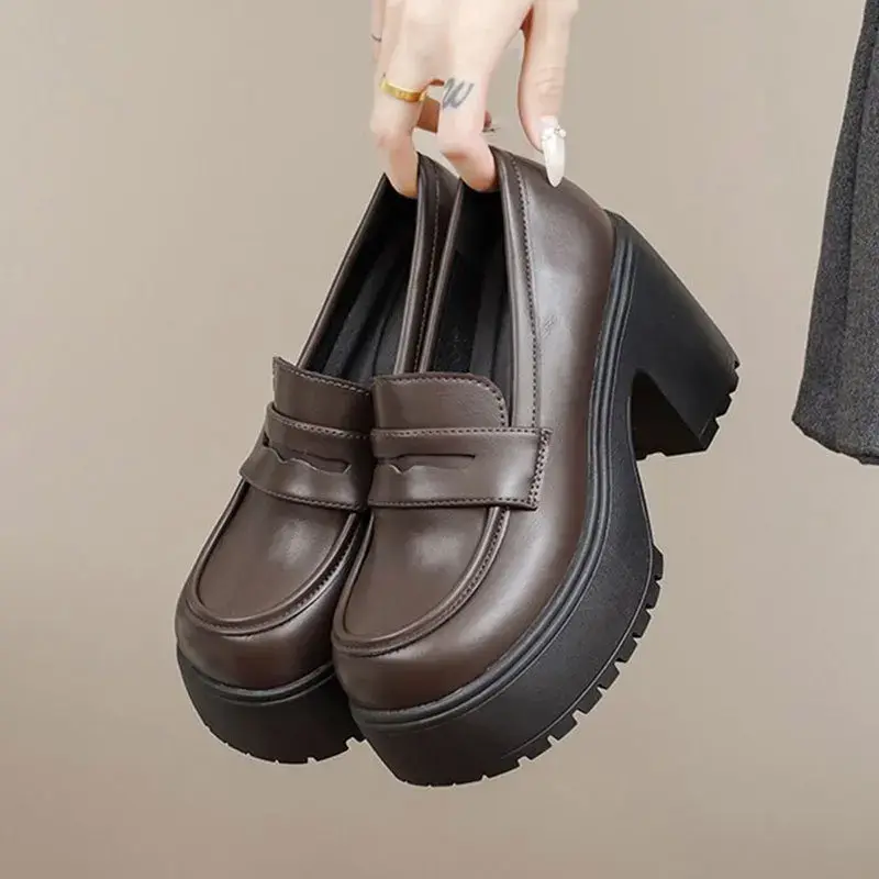 Women's Spring Autumn 2025 New Spicy Girl Thick Base Uniform Single Shoe Versatile Large High Heel Luck