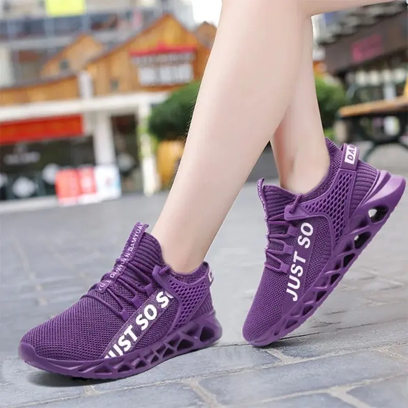 Women's Knit Sneakers Solid Breathable Low Top Lace Up Lightweight Comfortable Platform Soft Sloe Shoes, Women's Footwear