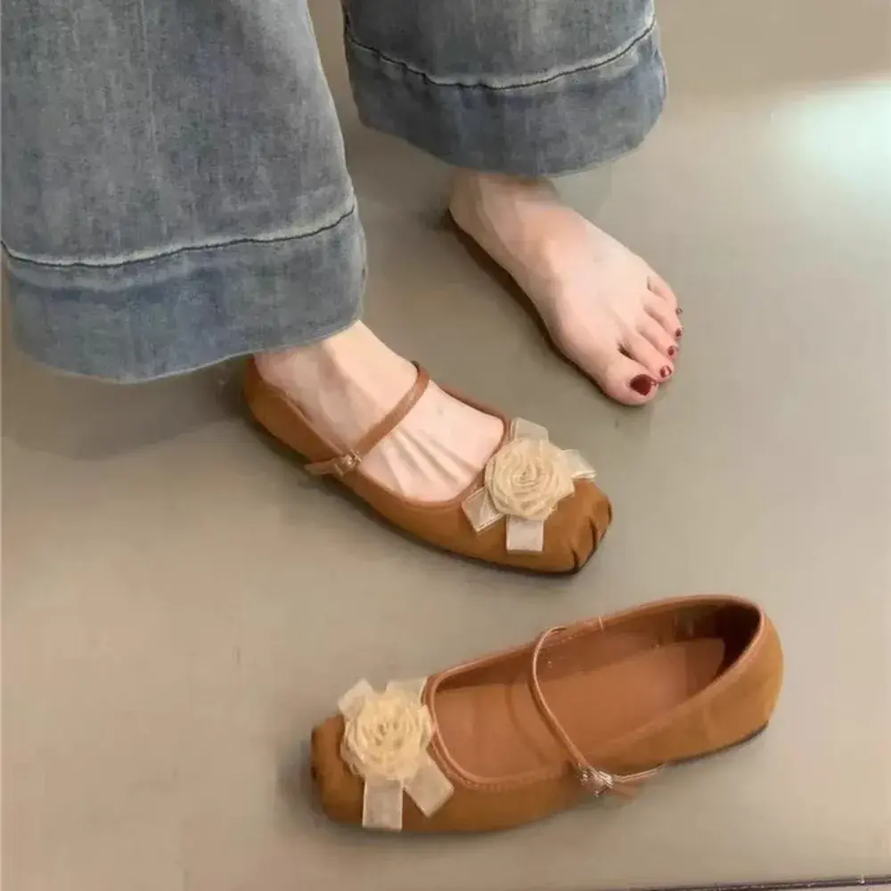 Women Designer Mary Jane Shoes Female 2024 New Fashion Flower Shallow Slip on Ladies Outdoor Elegant Round Toe Flat Ballet Shoes