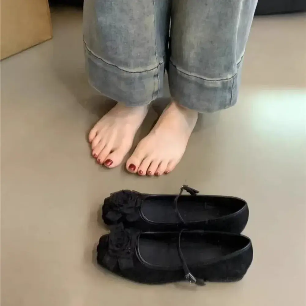 Women Designer Mary Jane Shoes Female 2024 New Fashion Flower Shallow Slip on Ladies Outdoor Elegant Round Toe Flat Ballet Shoes