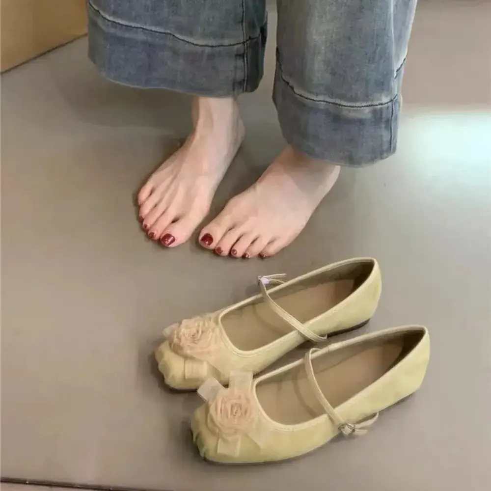 Women Designer Mary Jane Shoes Female 2024 New Fashion Flower Shallow Slip on Ladies Outdoor Elegant Round Toe Flat Ballet Shoes