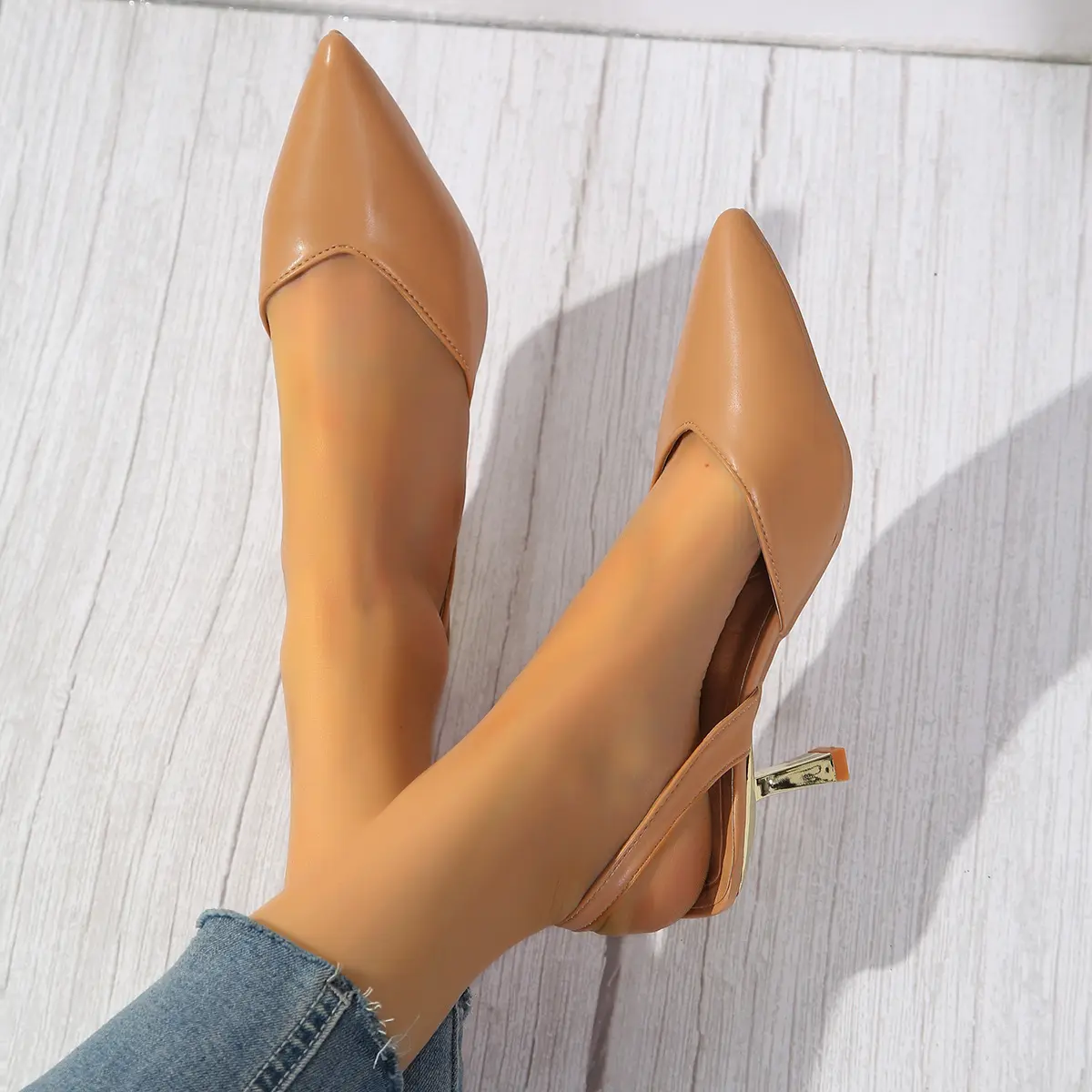 Women's Sandals Sexy Pointed Toe Elegant Solid Color PU Leather High Heels Shallow Mouth Slip-On Summer Baotou Women's Sandals