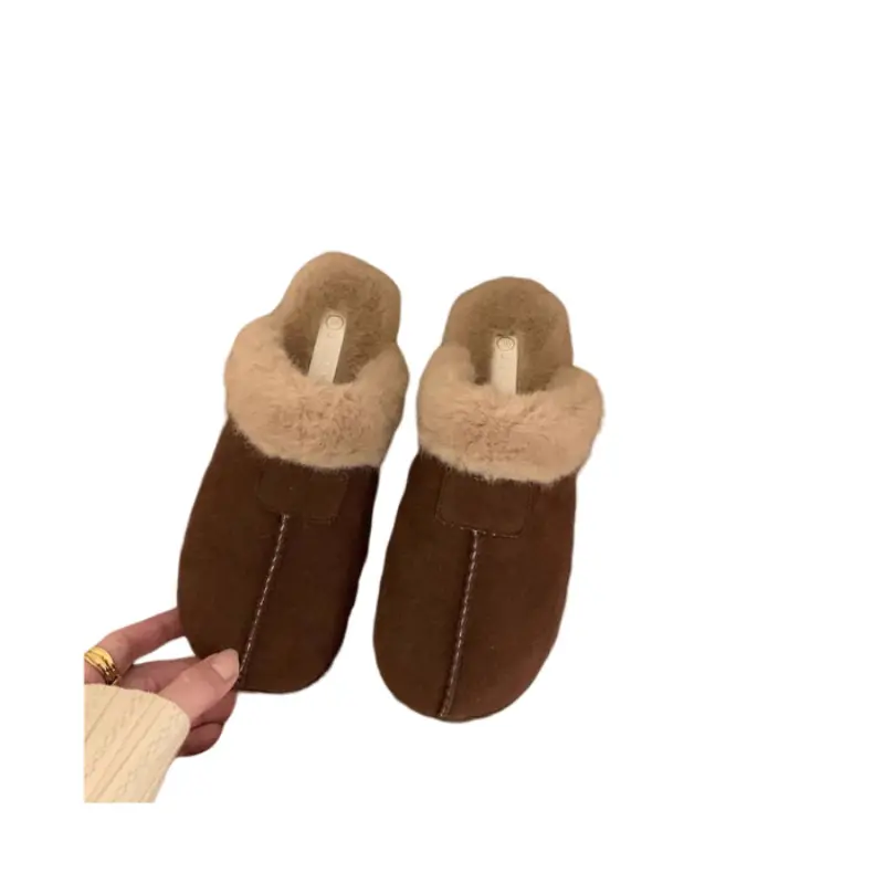 2024 New Faux Suede Faux Fur Slippers Women Home Warm Non Slip Slides Woman Causal Flat Heels Plush Slippers Female Cotton Shoes