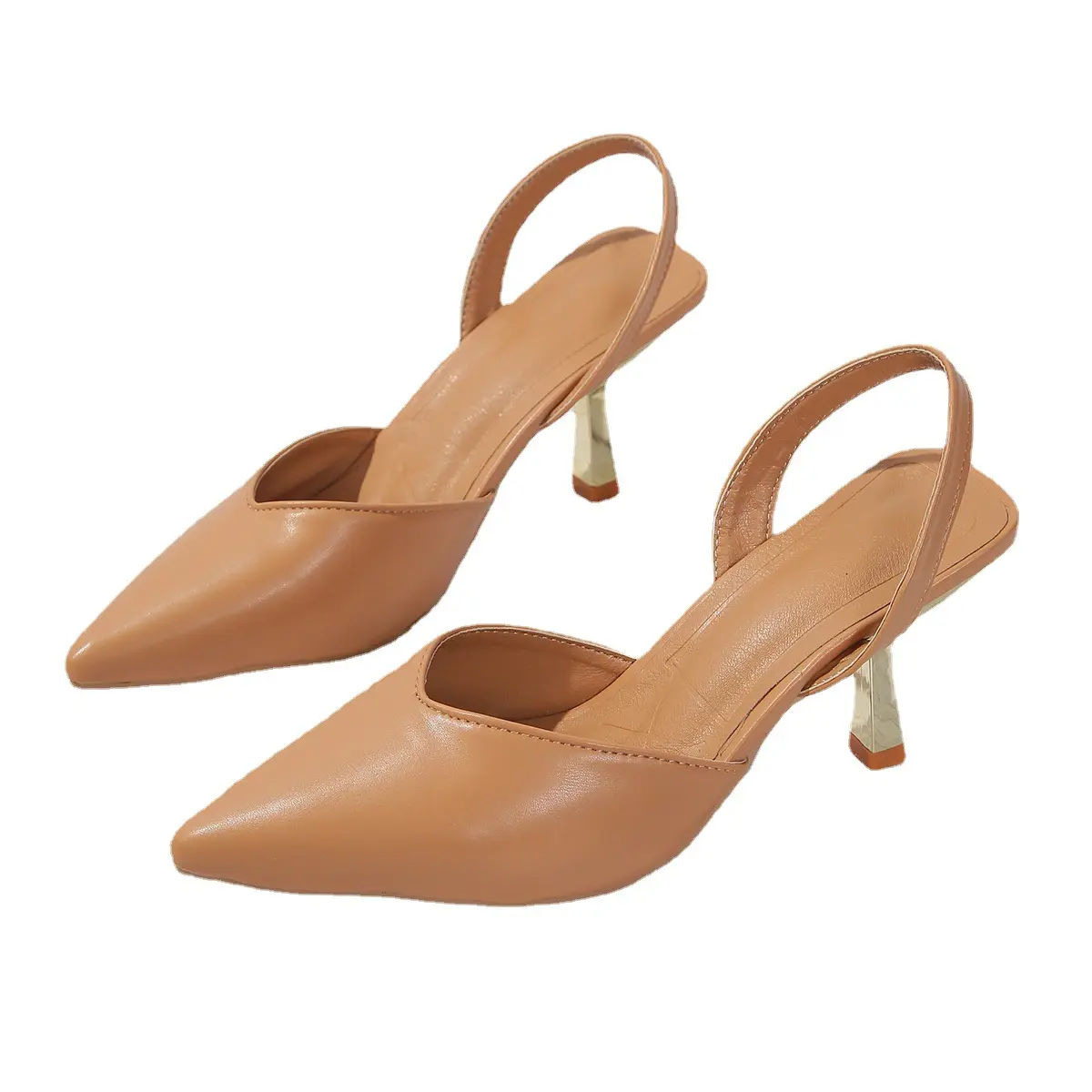 Women's Sandals Sexy Pointed Toe Elegant Solid Color PU Leather High Heels Shallow Mouth Slip-On Summer Baotou Women's Sandals