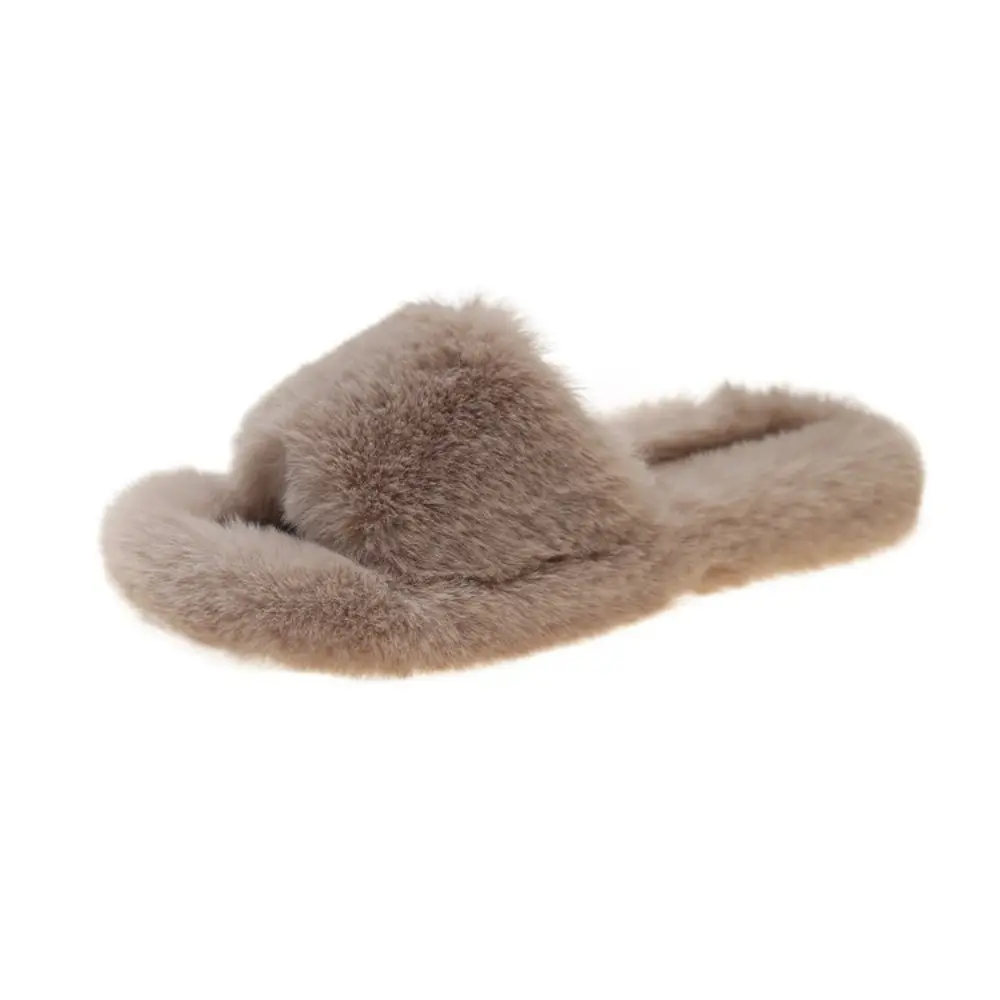Winter Women Winter House Furry Slippers Non-Slip Casual Indoor Flats Floor Shoes Ladies Flip Flops Warm Shoes Solid Colors