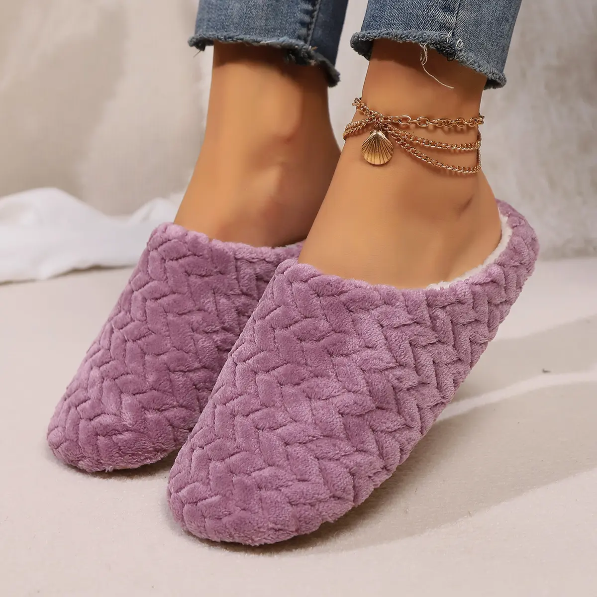 Women Winter Home Fur Slippers Cartoon Cat Non-Slip Soft Warm House Indoor Bedroom Men Couples Boys Girl Memory Foam Floor Shoes