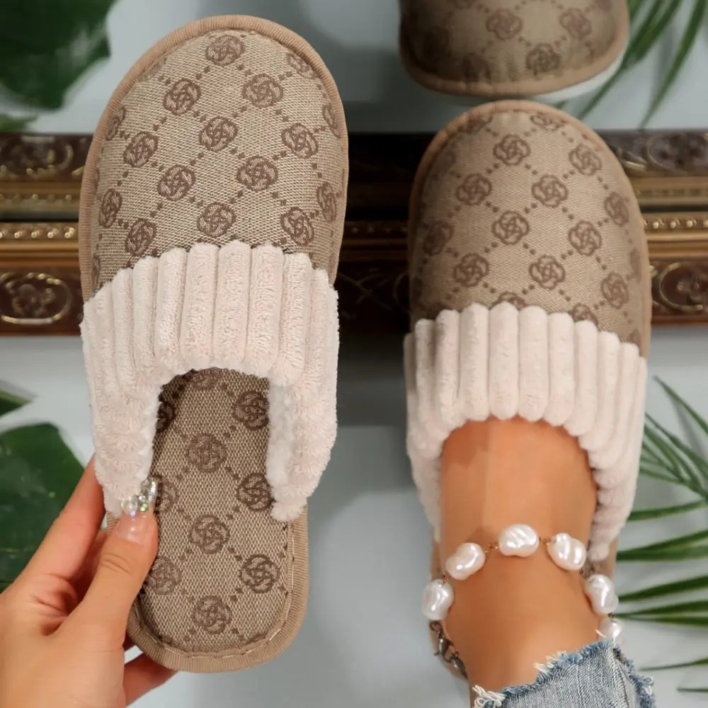 Autumn and Winter New Women's Flat Bottom Baotou Hairy Slippers Style Personalized Pattern Home Shoes