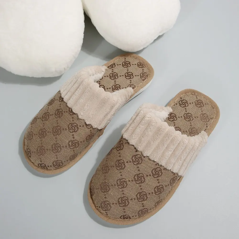 Autumn and Winter New Women's Flat Bottom Baotou Hairy Slippers Style Personalized Pattern Home Shoes