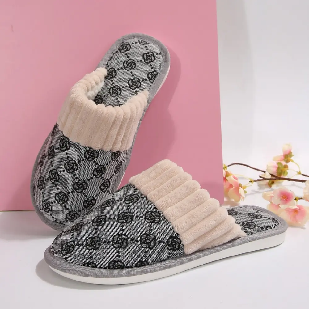 Autumn and Winter New Women's Flat Bottom Baotou Hairy Slippers Style Personalized Pattern Home Shoes