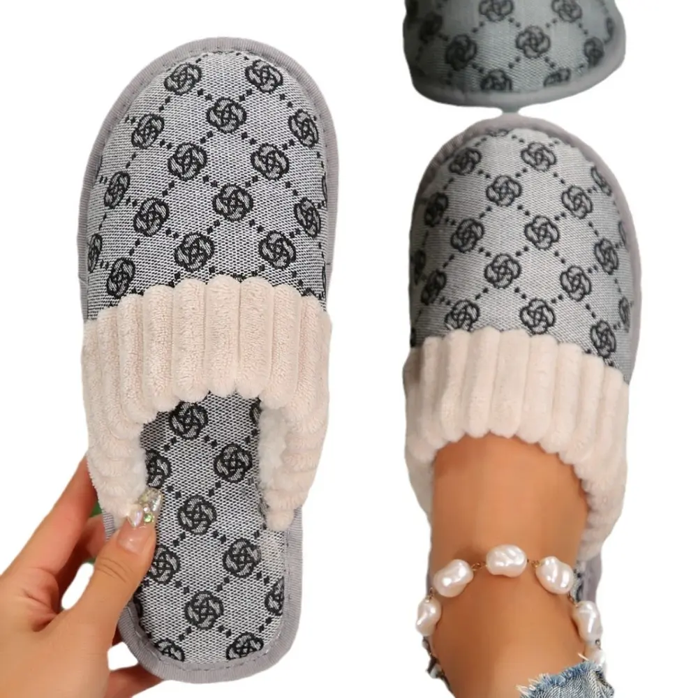 Autumn and Winter New Women's Flat Bottom Baotou Hairy Slippers Style Personalized Pattern Home Shoes