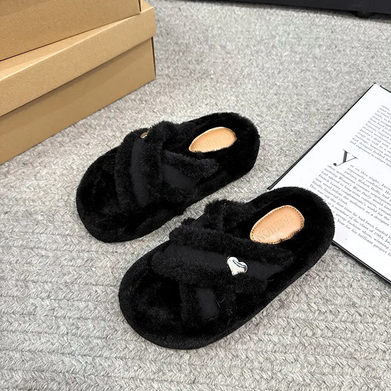 Woman Furry Ladies Fur Luxury Fluffy Plush Slipper House Soft Fuzzy Platform Indoor Casual Winter Home Warm High Heels Female