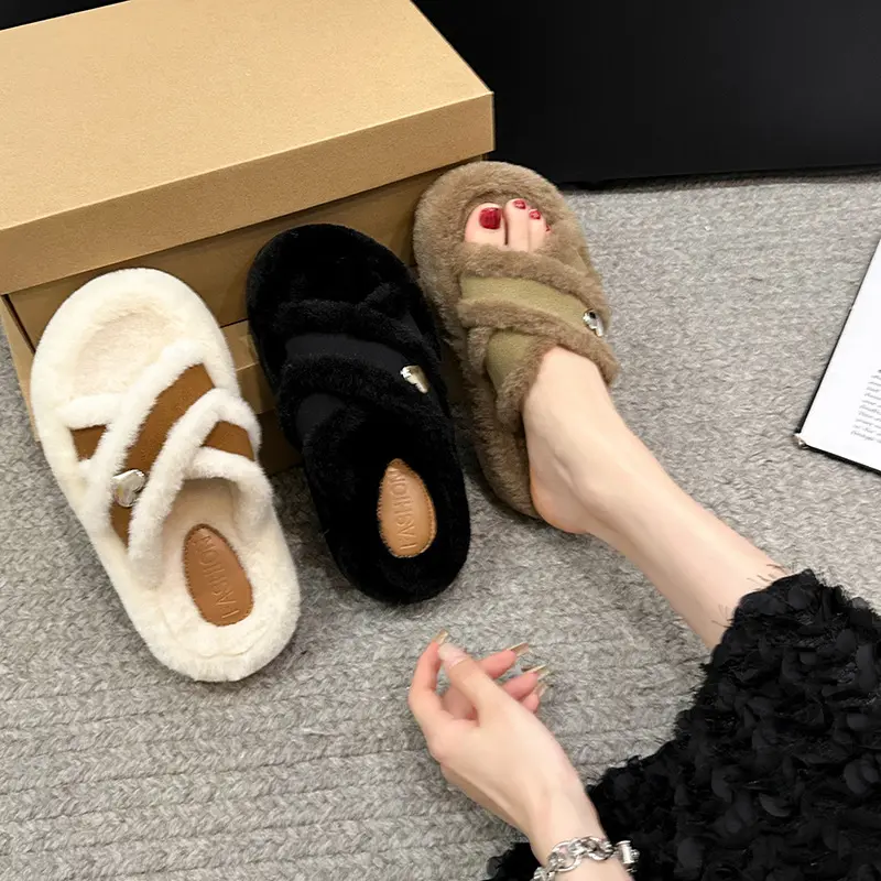 Woman Furry Ladies Fur Luxury Fluffy Plush Slipper House Soft Fuzzy Platform Indoor Casual Winter Home Warm High Heels Female