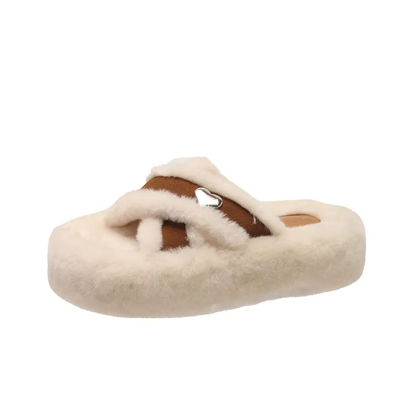 Woman Furry Ladies Fur Luxury Fluffy Plush Slipper House Soft Fuzzy Platform Indoor Casual Winter Home Warm High Heels Female