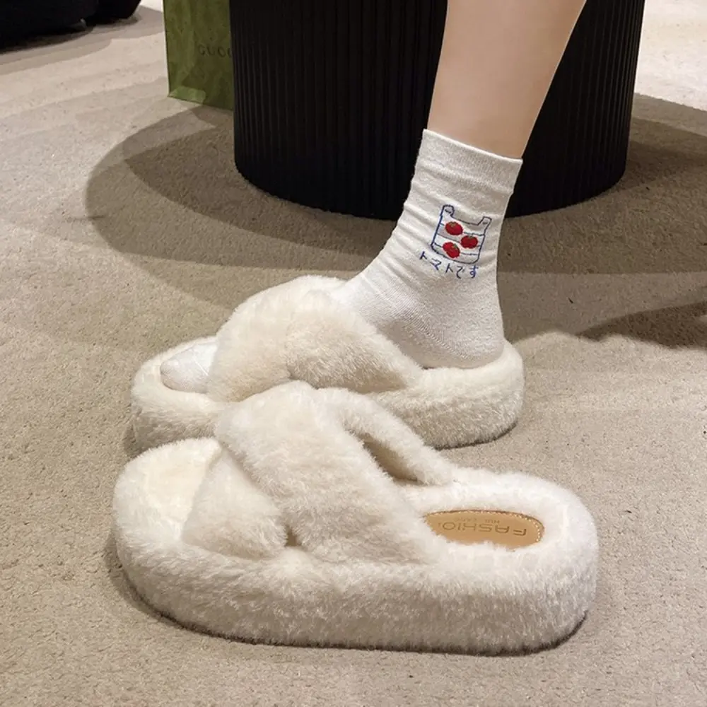 Home Furry Shoes for Women Wearing Outside 2024 New Spring and Autumn Fashion Outdoor Cross Thick Soled Plush Cotton Slippers
