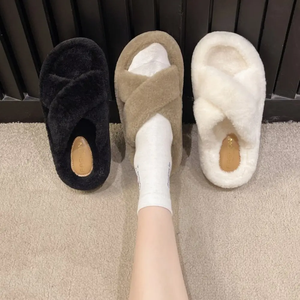 Home Furry Shoes for Women Wearing Outside 2024 New Spring and Autumn Fashion Outdoor Cross Thick Soled Plush Cotton Slippers