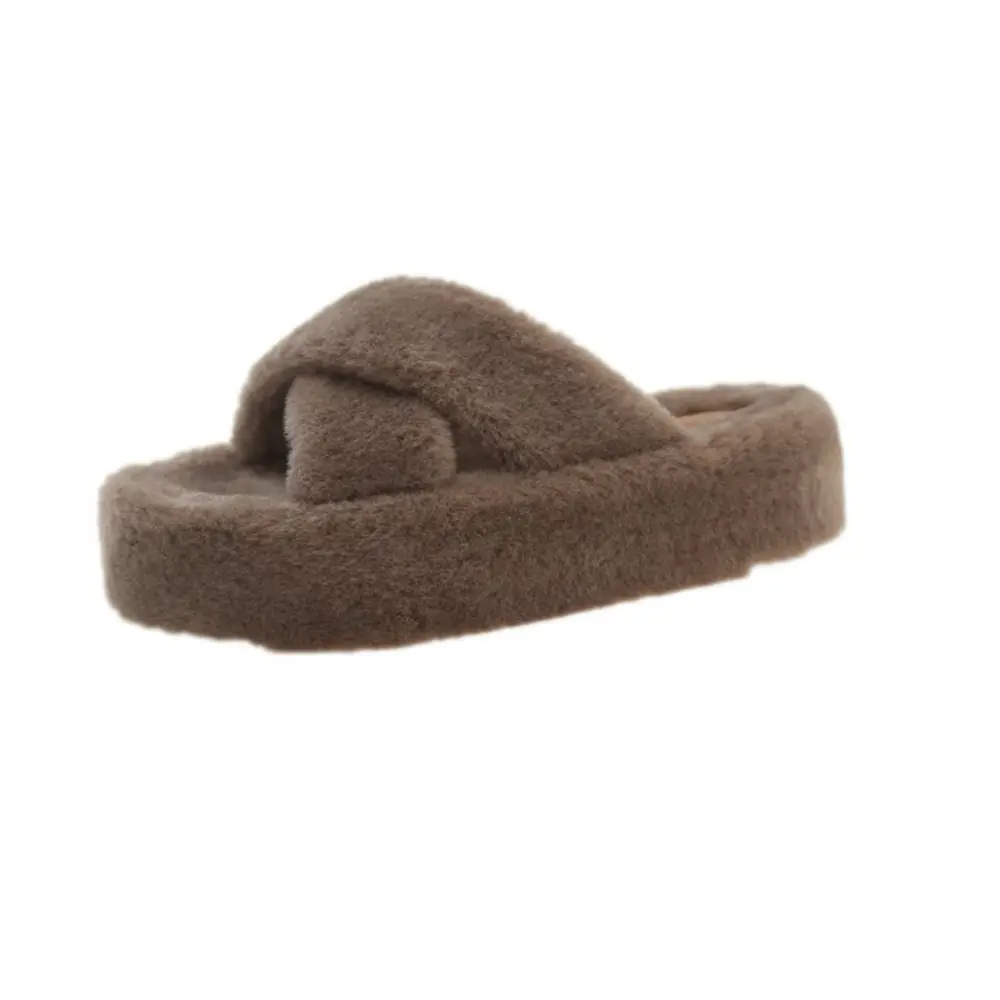 Home Furry Shoes for Women Wearing Outside 2024 New Spring and Autumn Fashion Outdoor Cross Thick Soled Plush Cotton Slippers