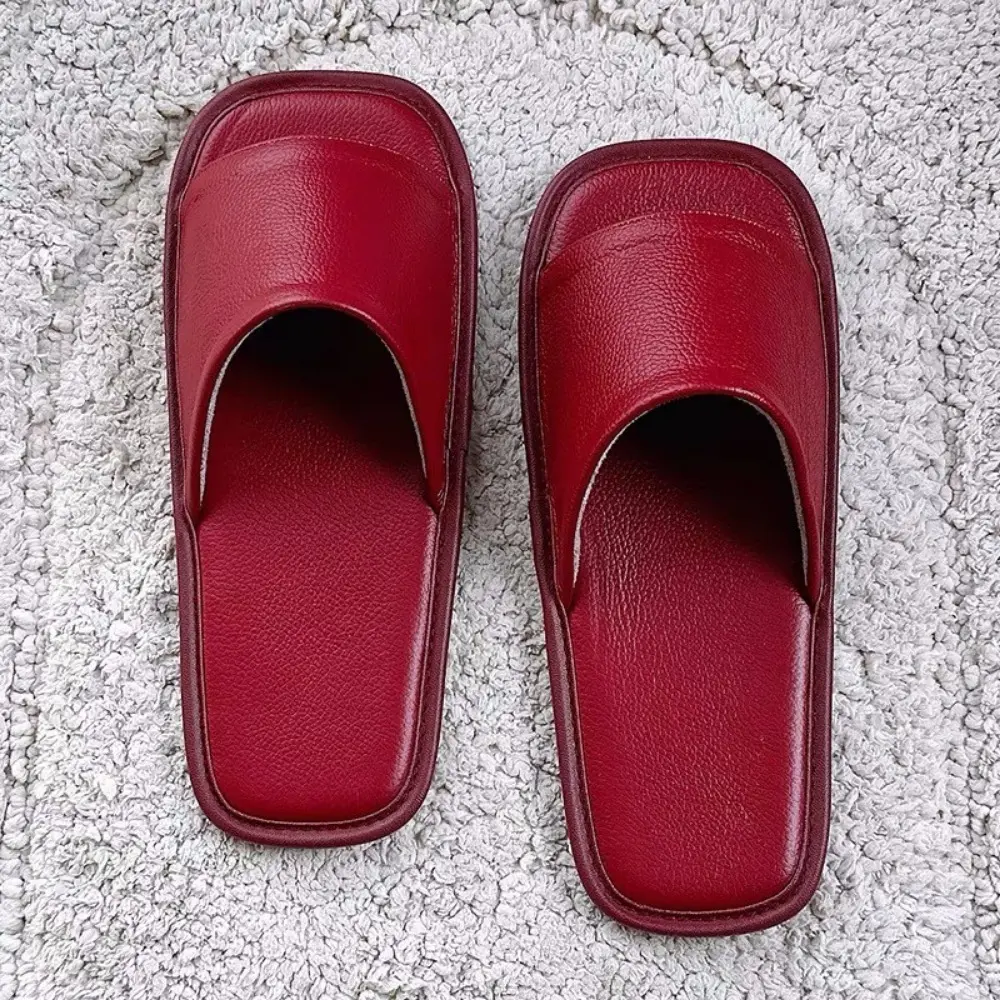 High Quality Cowhide Shoes, New 44 Size Genuine Leather Women's Slippers, Solid Color Casual Flat Shoes, Fashionable