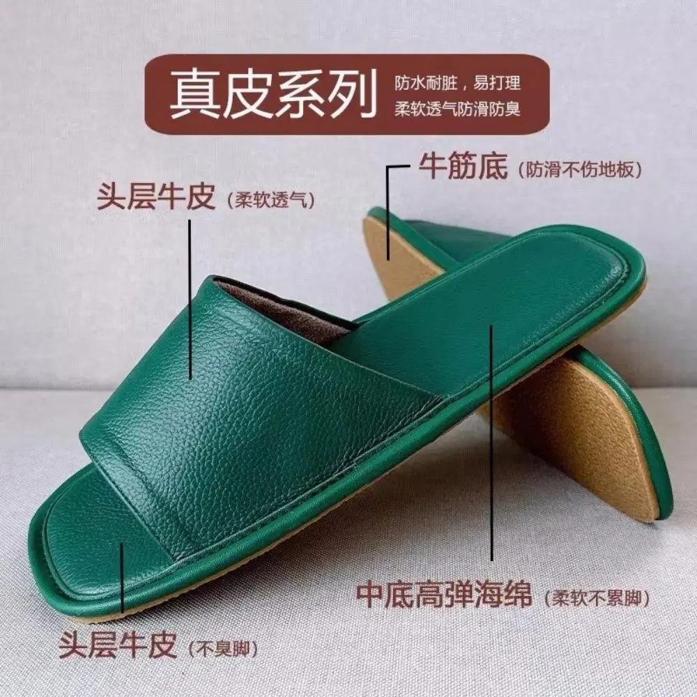 High Quality Cowhide Shoes, New 44 Size Genuine Leather Women's Slippers, Solid Color Casual Flat Shoes, Fashionable