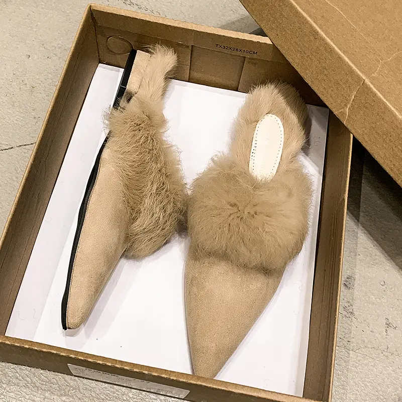 Home Furry Fur Slides Plush Slippers Fluffy Flip Flops Luxury High-heeled Shoes Women Fashion Shoe 2024 Zapato De Mujer Designer