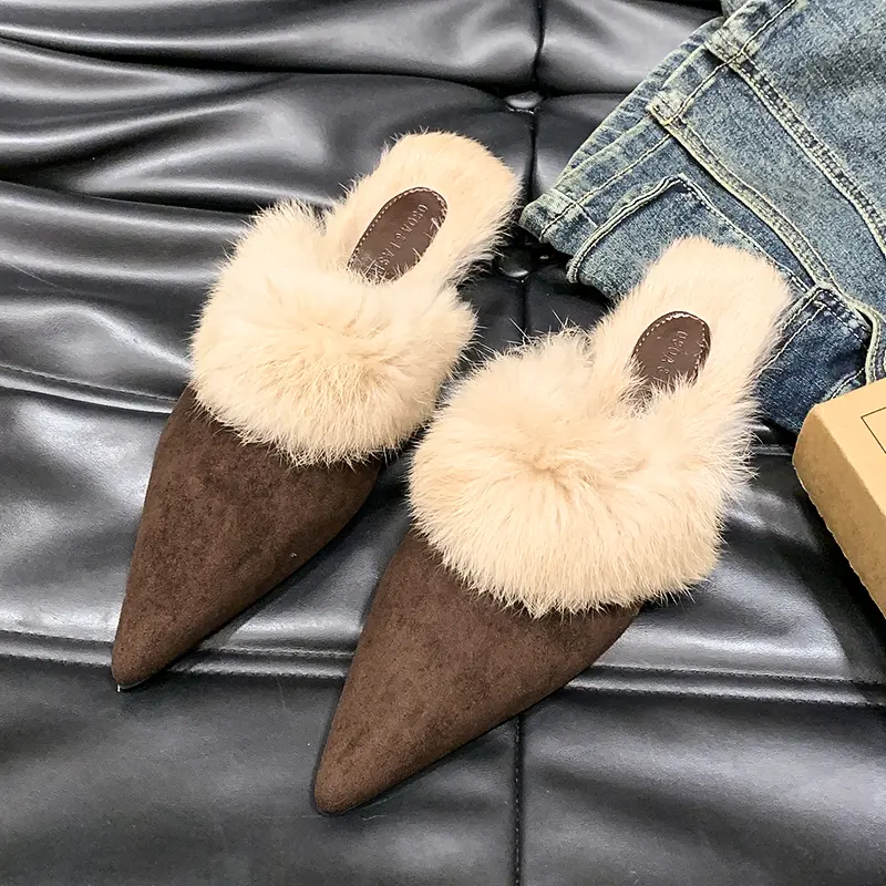 Home Furry Fur Slides Plush Slippers Fluffy Flip Flops Luxury High-heeled Shoes Women Fashion Shoe 2024 Zapato De Mujer Designer