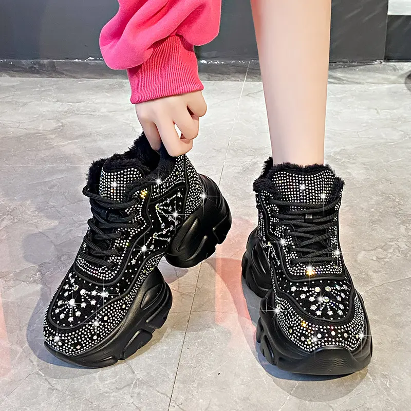 Fashion Women's Shoes New Winter Warm Women's Sneakers Diamond Luxury Designer Casual Ankle Boots Platform Shoes Zapatos Mujer
