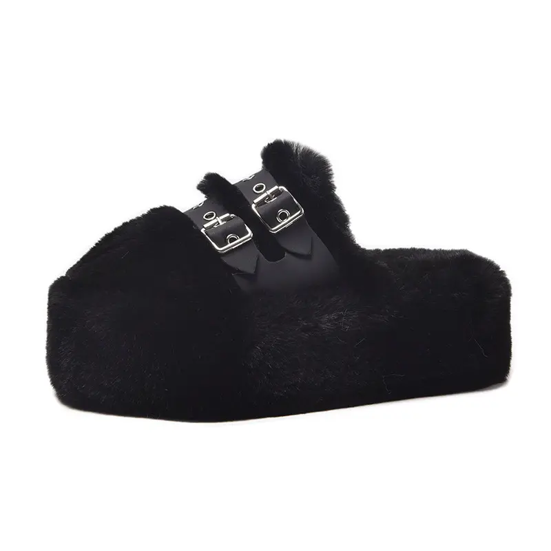 Fur Shoes Ladies' Slippers Luxury Slides Women Heels on A Wedge Pantofle Platform Plush Designer High 2024 Fabric Rome PU Rubber