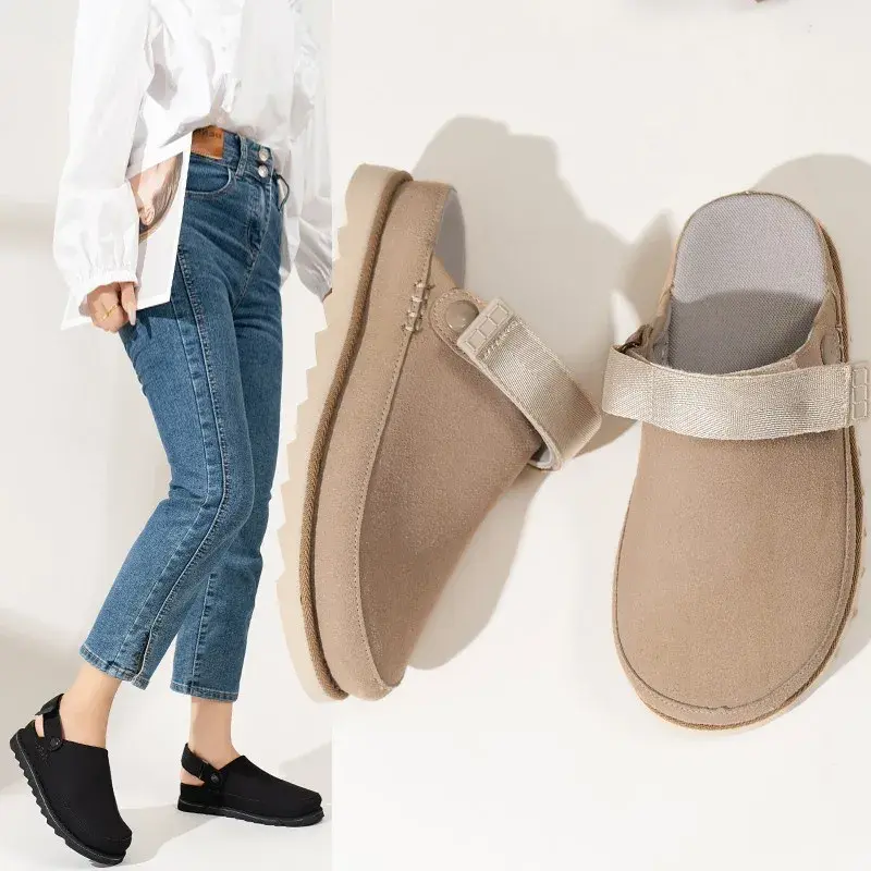 Sandals Women 2024 New Soft-soled Leather Women's Baotou Slippers Couple Fashion Breathable Casual Comfortable Half-support Shoe