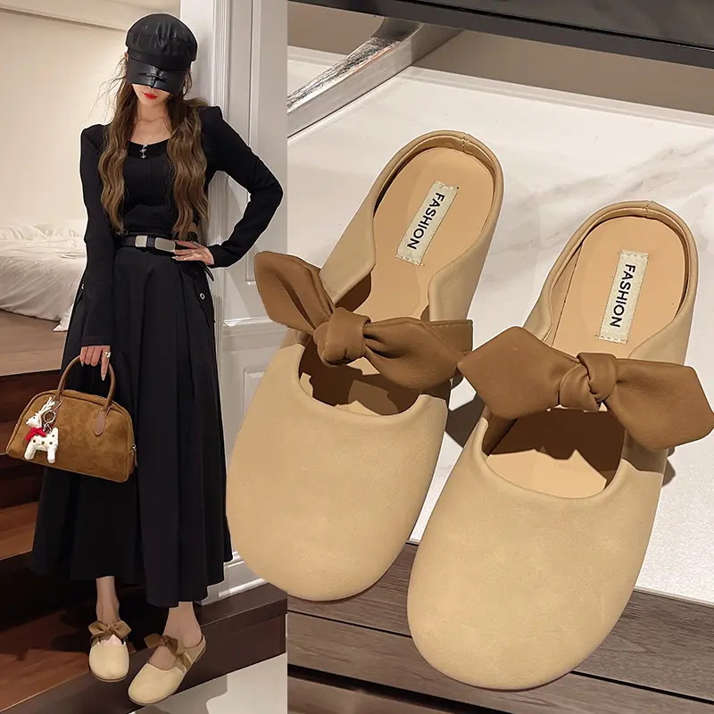 Butterfly Bow Baotou Dragging Women 2024 New Summer and Autumn Skirt Style Versatile Half Slippers