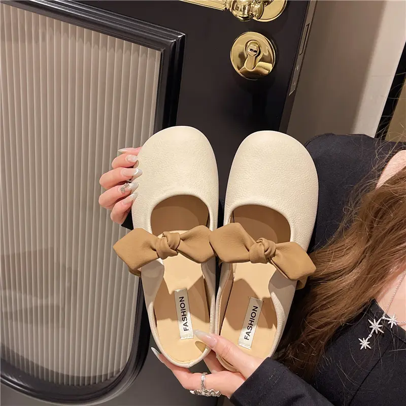 Butterfly Bow Baotou Dragging Women 2024 New Summer and Autumn Skirt Style Versatile Half Slippers