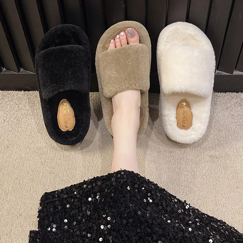 8cm Height Increasing Thick Soled Woolen Slippers for Women Wearing Flat Bottomed High-heeled Slippers Outdoors in 2025