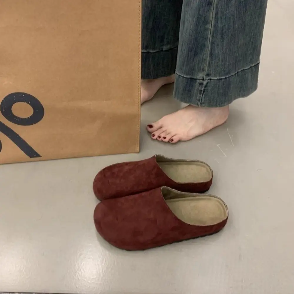 Autumn New Retro Solid Color Flat Bottom Women's Shoes Ladies Soft Footbed Slides Fashion Women Suede Slippers
