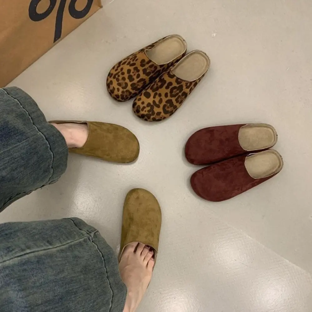 Autumn New Retro Solid Color Flat Bottom Women's Shoes Ladies Soft Footbed Slides Fashion Women Suede Slippers