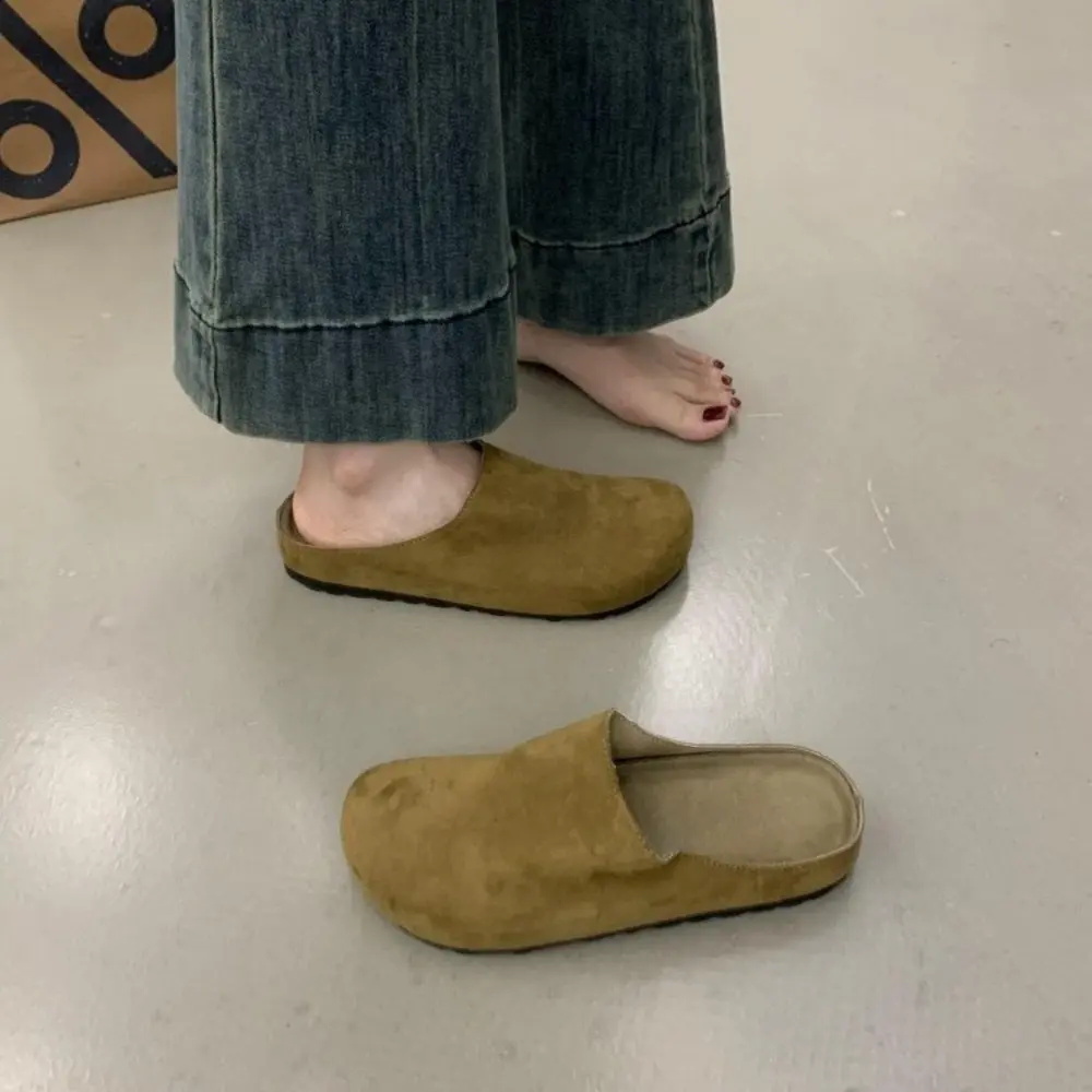 Autumn New Retro Solid Color Flat Bottom Women's Shoes Ladies Soft Footbed Slides Fashion Women Suede Slippers