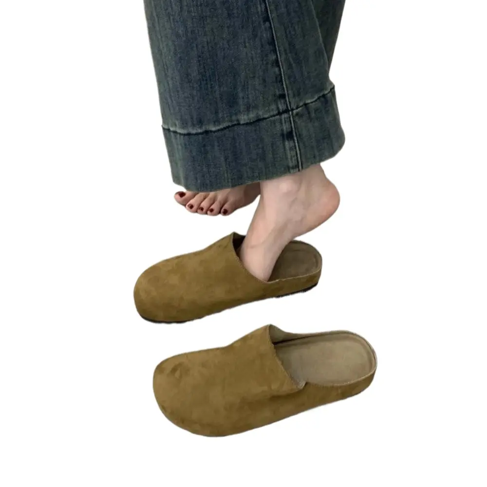 Autumn New Retro Solid Color Flat Bottom Women's Shoes Ladies Soft Footbed Slides Fashion Women Suede Slippers