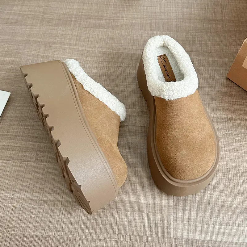 Chunky Heel Women Warm Cotton Mules Slippers Fashion Cover Toe Slip on Shoes Ladies Comfort House Lazy Slides