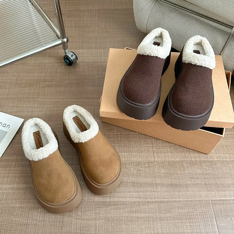 Chunky Heel Women Warm Cotton Mules Slippers Fashion Cover Toe Slip on Shoes Ladies Comfort House Lazy Slides