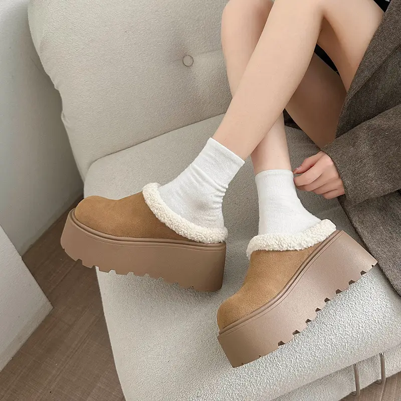 Chunky Heel Women Warm Cotton Mules Slippers Fashion Cover Toe Slip on Shoes Ladies Comfort House Lazy Slides
