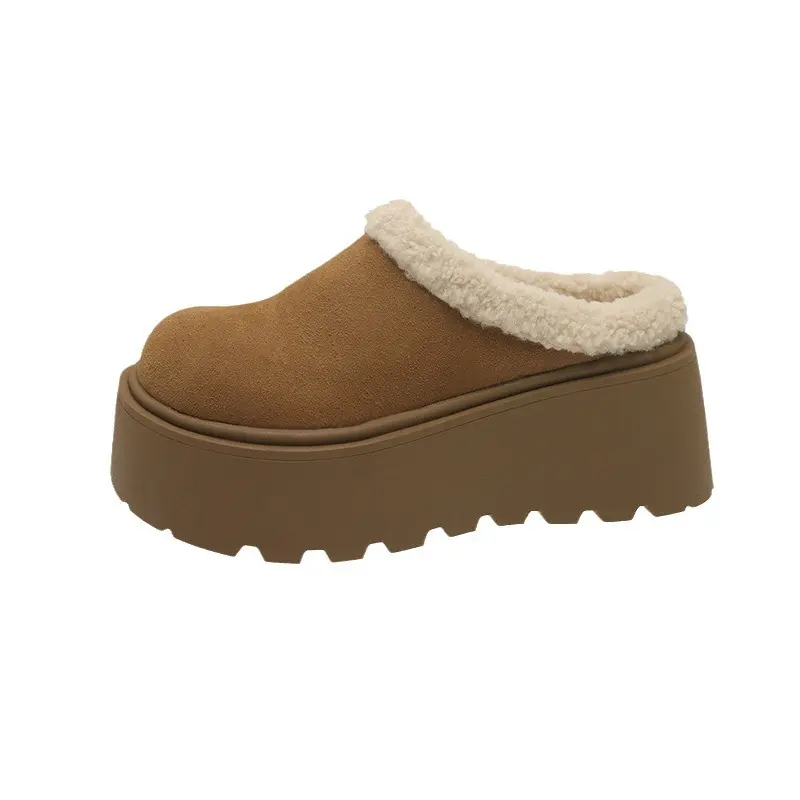 Chunky Heel Women Warm Cotton Mules Slippers Fashion Cover Toe Slip on Shoes Ladies Comfort House Lazy Slides