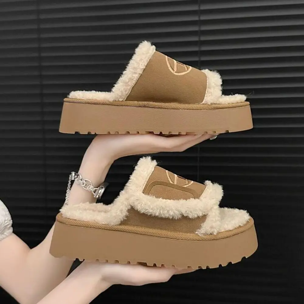 2024 Winter Warm Flat Fur Slippers Women Faux Suede Fluffy Furry Home Slides Woman Comfort Non Slip Indoor Floor Cotton Shoes