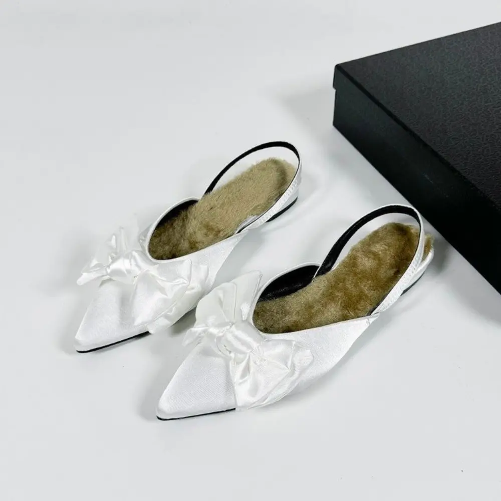 Bow Pointed Toe Slippers Chunky Shallow Casual Luxury Shoes Woman 2025 Trend Elegant Party Dress Slides New Autumn Mujer Zapatos