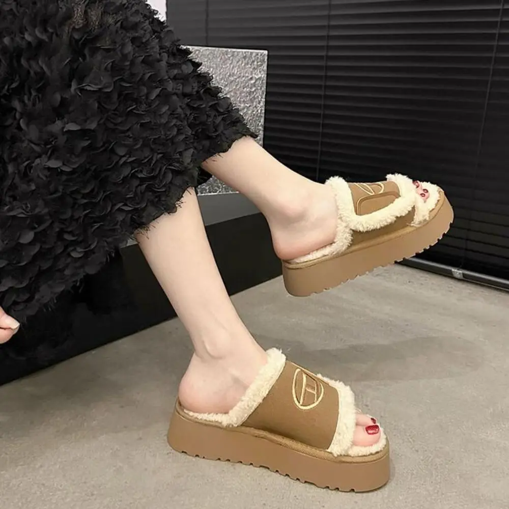 2024 Winter Warm Flat Fur Slippers Women Faux Suede Fluffy Furry Home Slides Woman Comfort Non Slip Indoor Floor Cotton Shoes