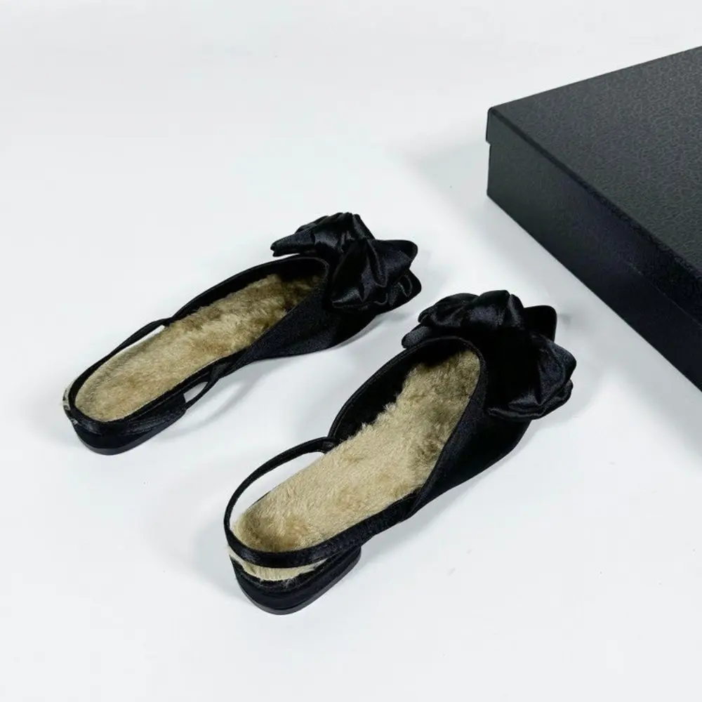 Bow Pointed Toe Slippers Chunky Shallow Casual Luxury Shoes Woman 2025 Trend Elegant Party Dress Slides New Autumn Mujer Zapatos
