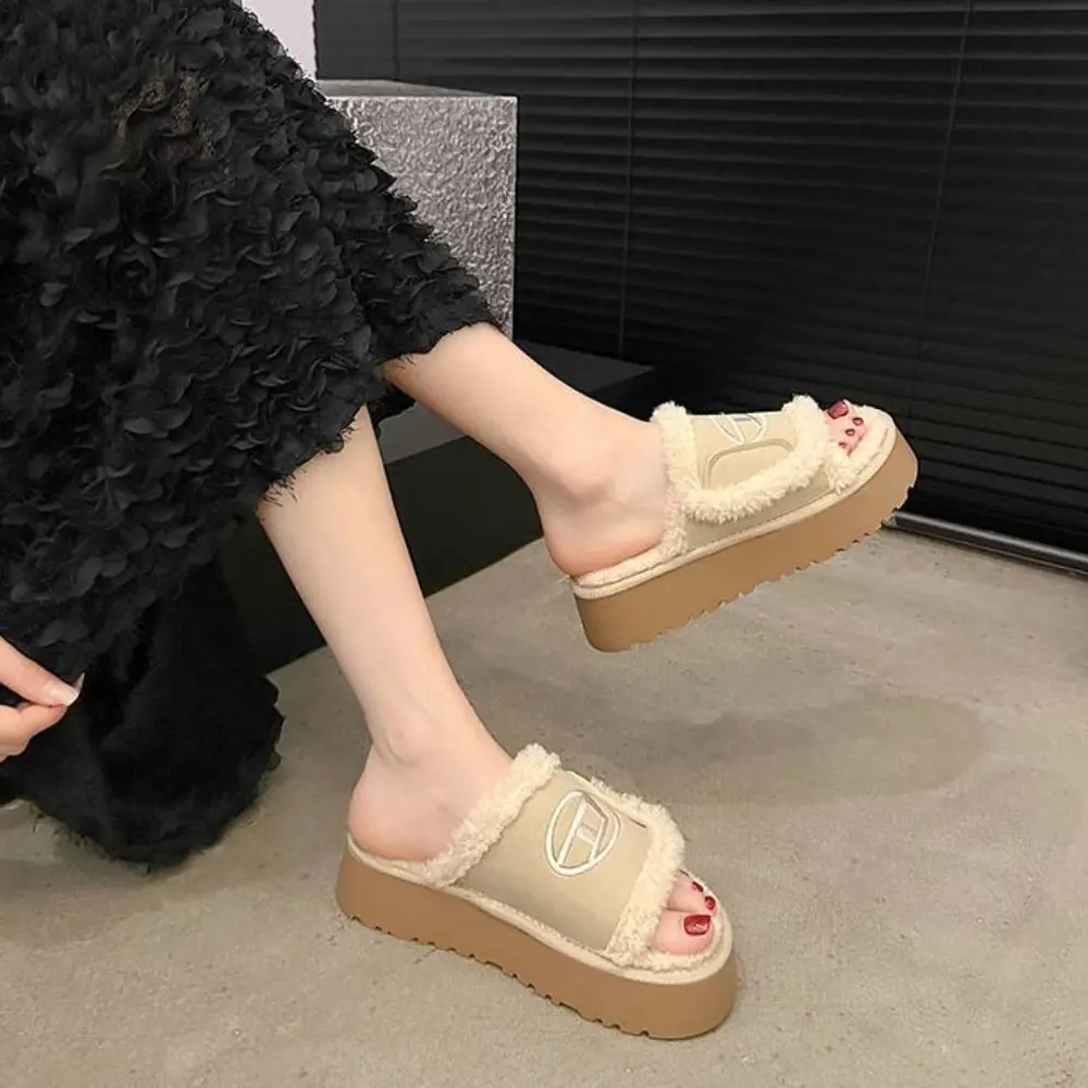 2024 Winter Warm Flat Fur Slippers Women Faux Suede Fluffy Furry Home Slides Woman Comfort Non Slip Indoor Floor Cotton Shoes