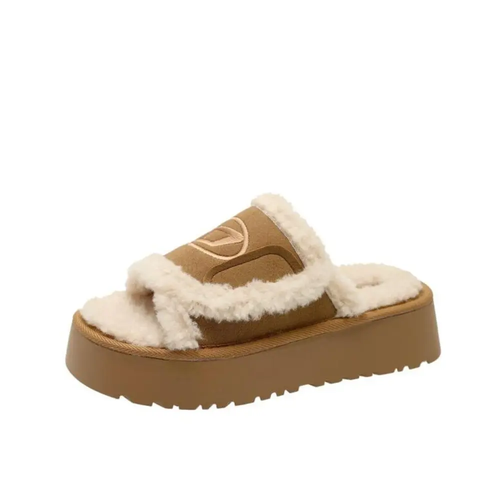 2024 Winter Warm Flat Fur Slippers Women Faux Suede Fluffy Furry Home Slides Woman Comfort Non Slip Indoor Floor Cotton Shoes