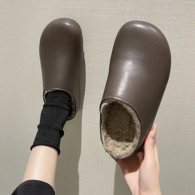 Baotou Half Slippers Women's Autumn/Winter 2024 New One Step French Retro Soft Bottom with Velvet Cotton Slippers