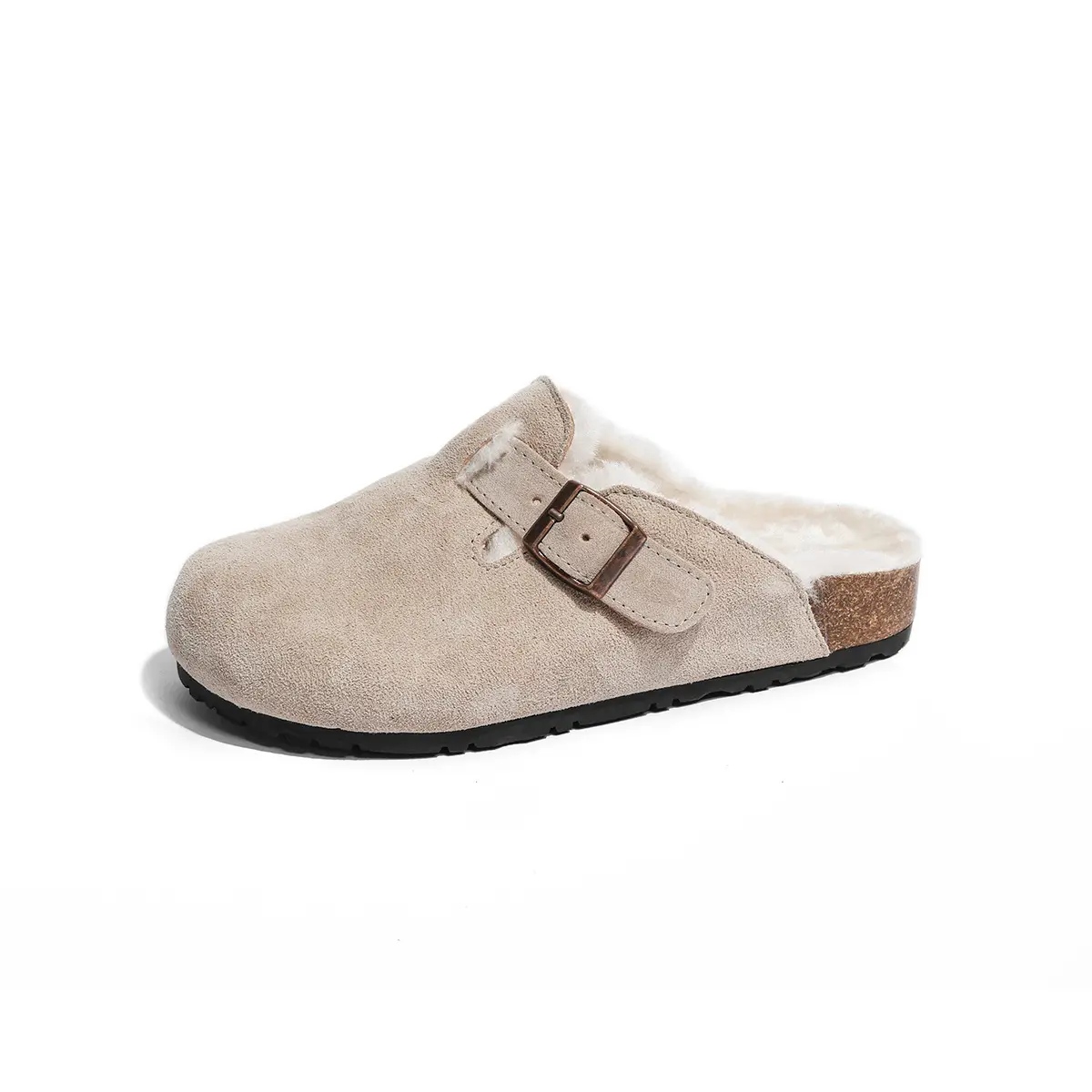Fur Lined Clogs for Women Men Winter Fuzzy Cork Slippers Fur Cork Mules Short Plush House Cork Shoes Winter Zuecos Mujer